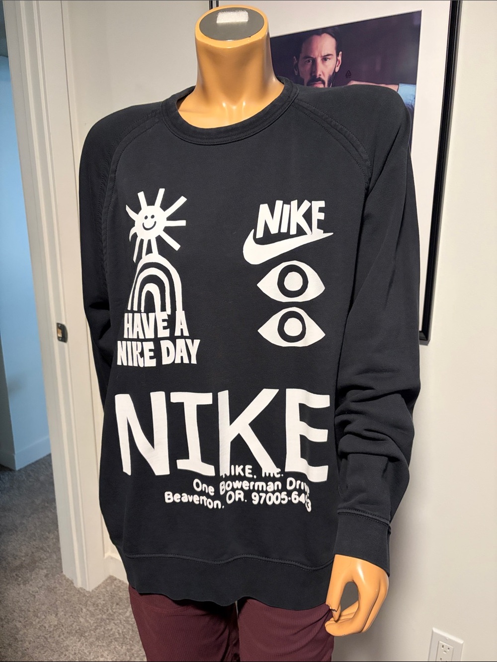 Nike Black Crewneck Sweatshirt with White Graphic Logos-XL